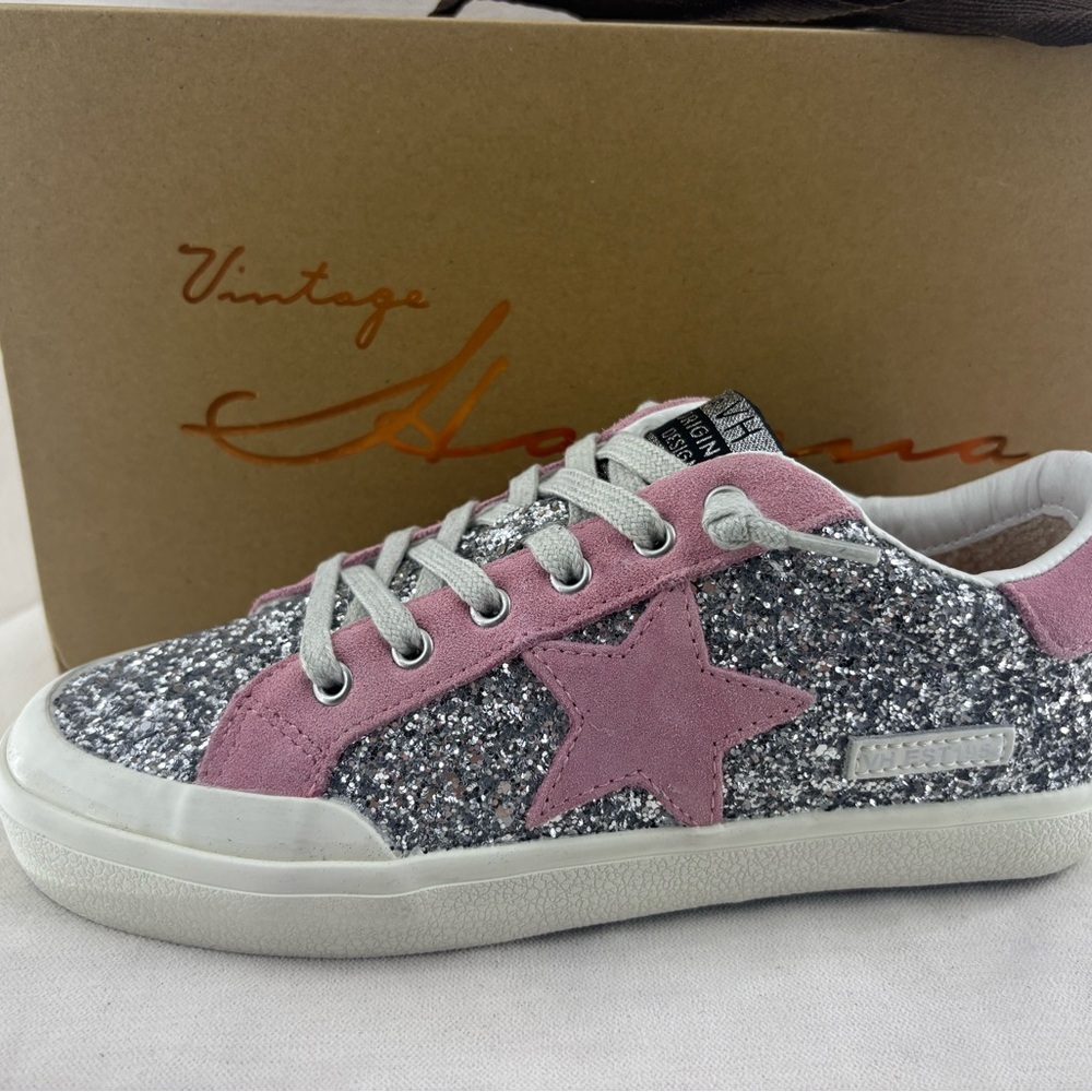 Vintage Havana llana Pink Star Silver Glitter Sneakers size 7.5 NIB